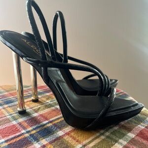 Aldo Black and Gold Strap Heels
